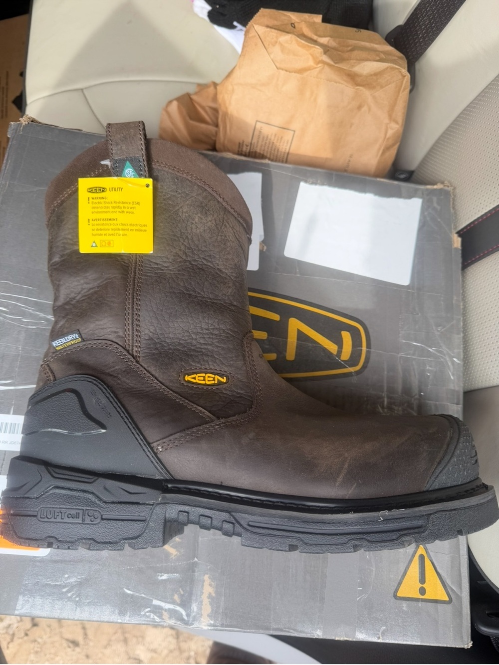 KEEN Brown Men’s Waterproof Work Pull-On Boots size 9.5